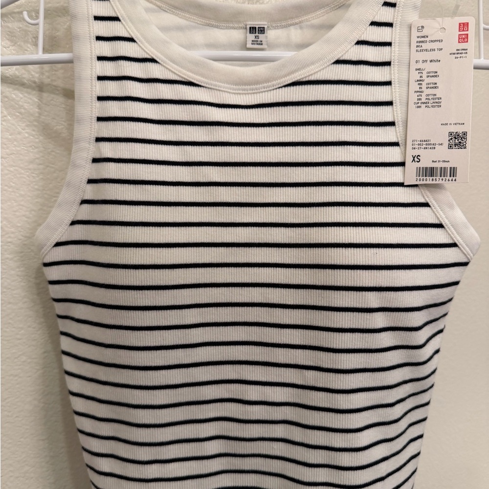 Uniqlo Women's Black and White Striped Tank Top